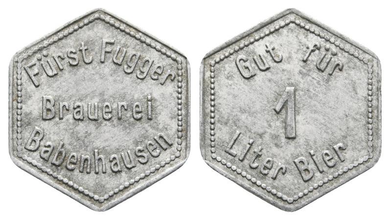  Bayern; Babenhausen, Fürst Fugger Brauerei, Gut für 1 Liter Bier; Menzel -   