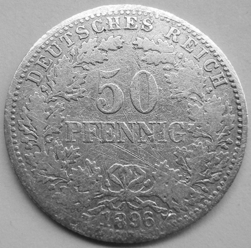  Kaiserreich, 50 Pfennig 1896 A, Jäger 15   