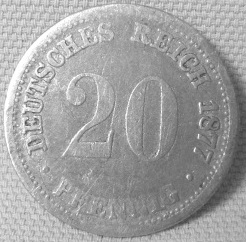  Kaiserreich, 20 Pfennig 1877 F, Jäger 5   