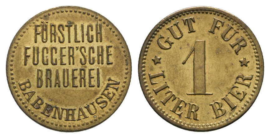  Bayern; Babenhausen, Fürstlich Fugger'sche Brauerei, Gut für 1 Liter Bier; Menzel -   