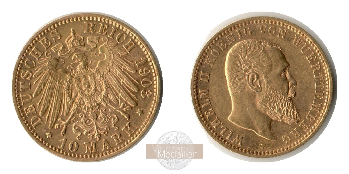 Deutsches Kaiserreich - Württemberg MM-Frankfurt Feingold: 3,58g Wilhelm II., 10 Mark 1903 F 