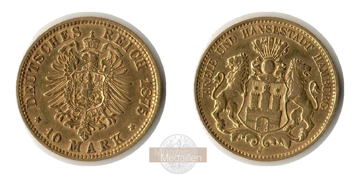 Hamburg, Freie Hansestadt MM-Frankfurt Feingold: 3,58g 10 Mark 1875 J 