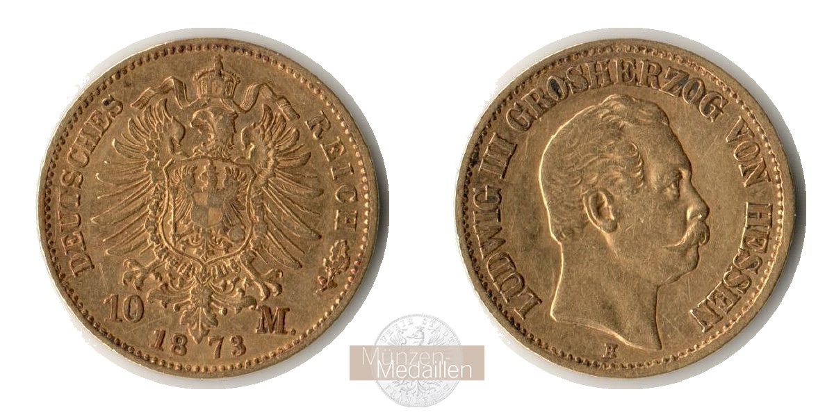 Hessen, Kaiserreich  10 Mark MM-Frankfurt Feingold: 3,59g Ludwig III. 1873 H 
