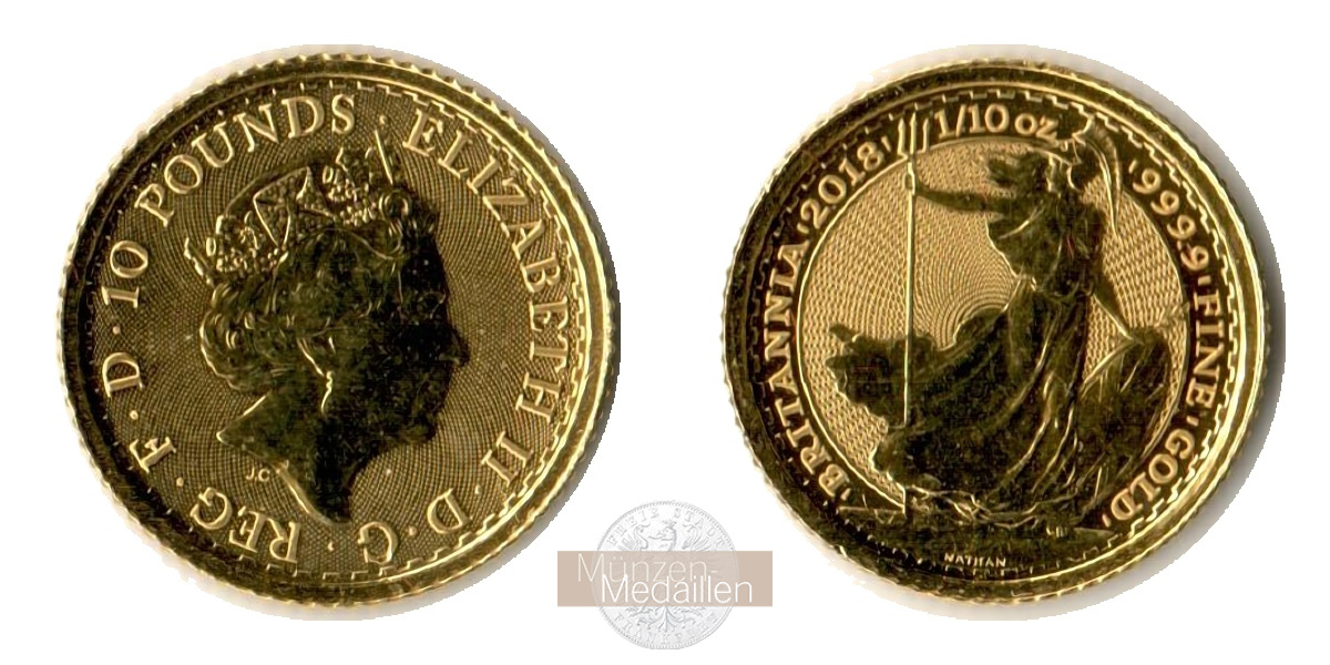 Grossbritannien MM-Frankfurt Feingold: 3,11g 10 Pounds - Britannia 2018 