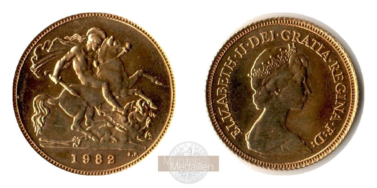 Grossbritanien. Elisabeth 1952-2022 MM-Frankfurt Feingold: 3,66g 1/2 Sovereign 1982 