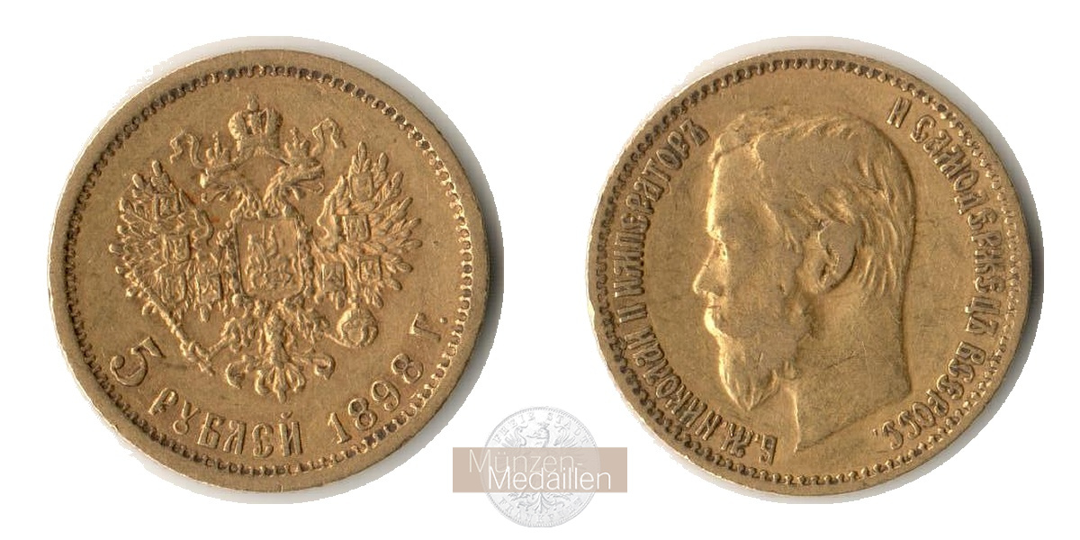 Russland  5 Rubel MM Frankfurt Feingold: 3,87g Zar Nikolaus II. 1894-1917 1898 