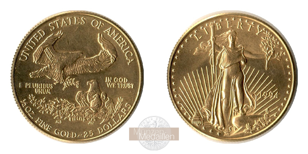 USA  25 Dollars MM-Frankfurt  Feingold: 15,5g Adler 1994 