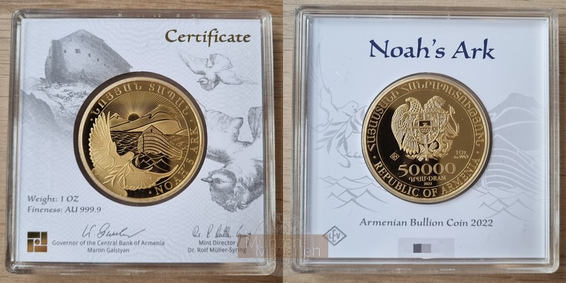 Armenien MM-Frankfurt Feingold: 31,1g 50.000 Dram 2022 