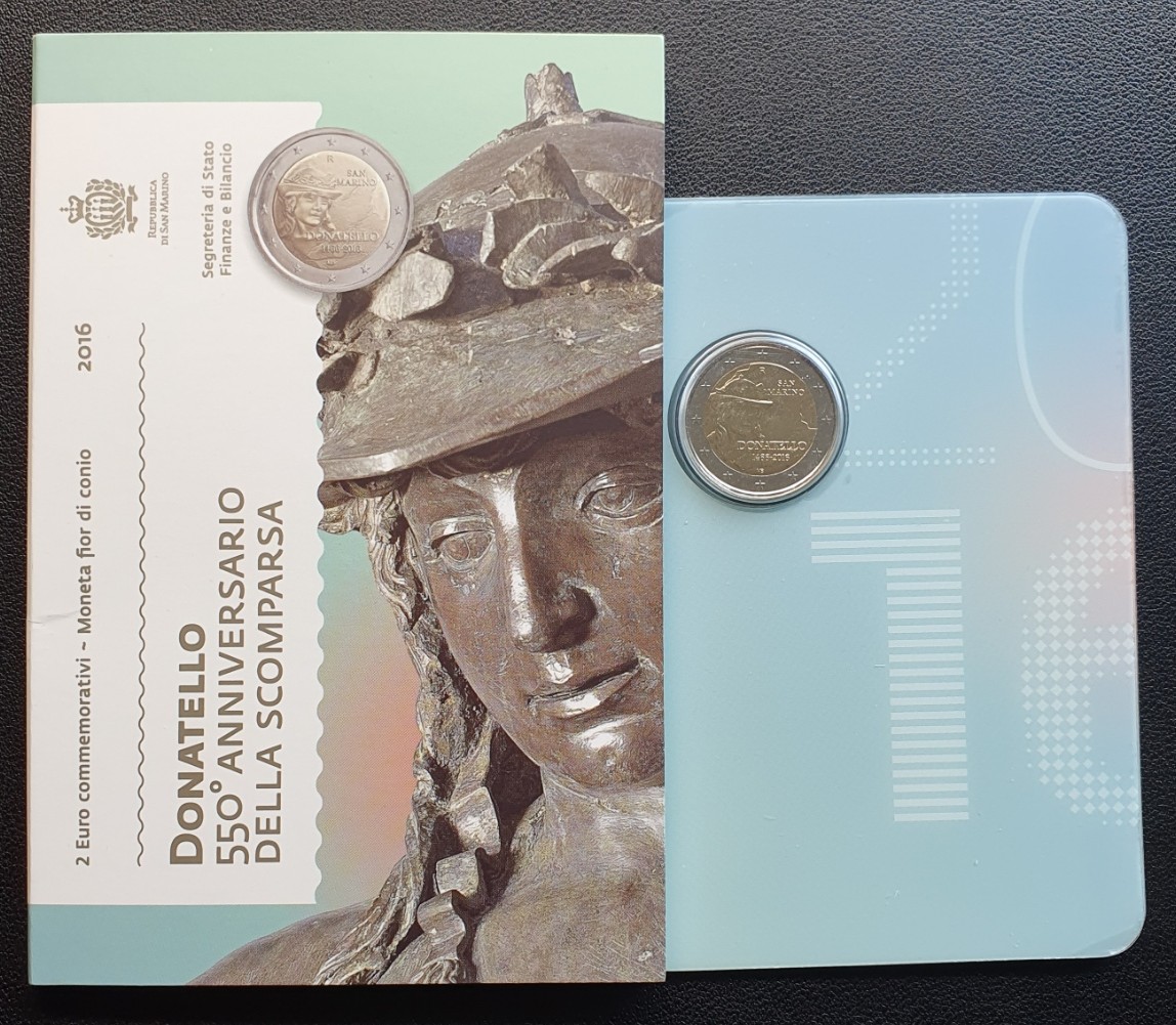 San Marino 2 Euro Gedenkmünze 2016, 550. Todestag von Donatello, Klappfolder