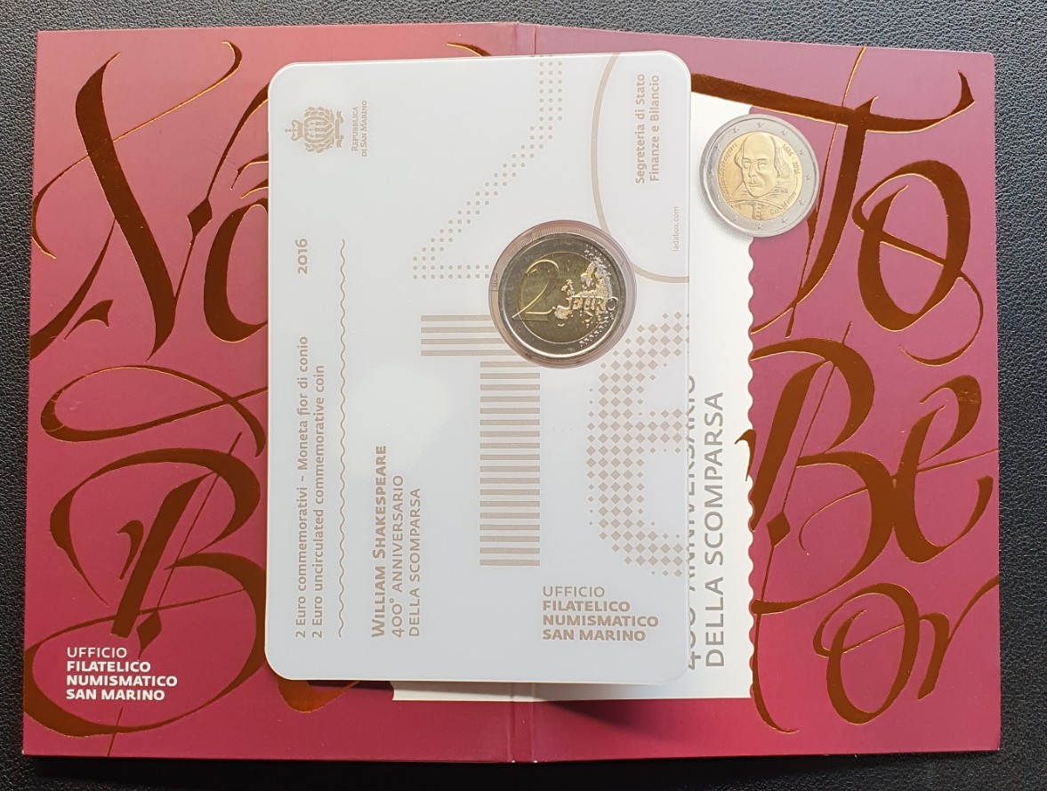  San Marino, 2 Euro, William Shakespeare, 2016, original im Blister   