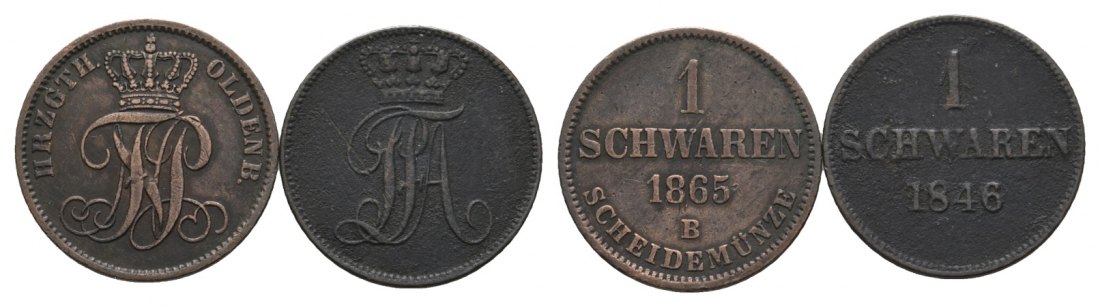  Altdeutschland, 2 Kleinmünzen 1865 / 1846   