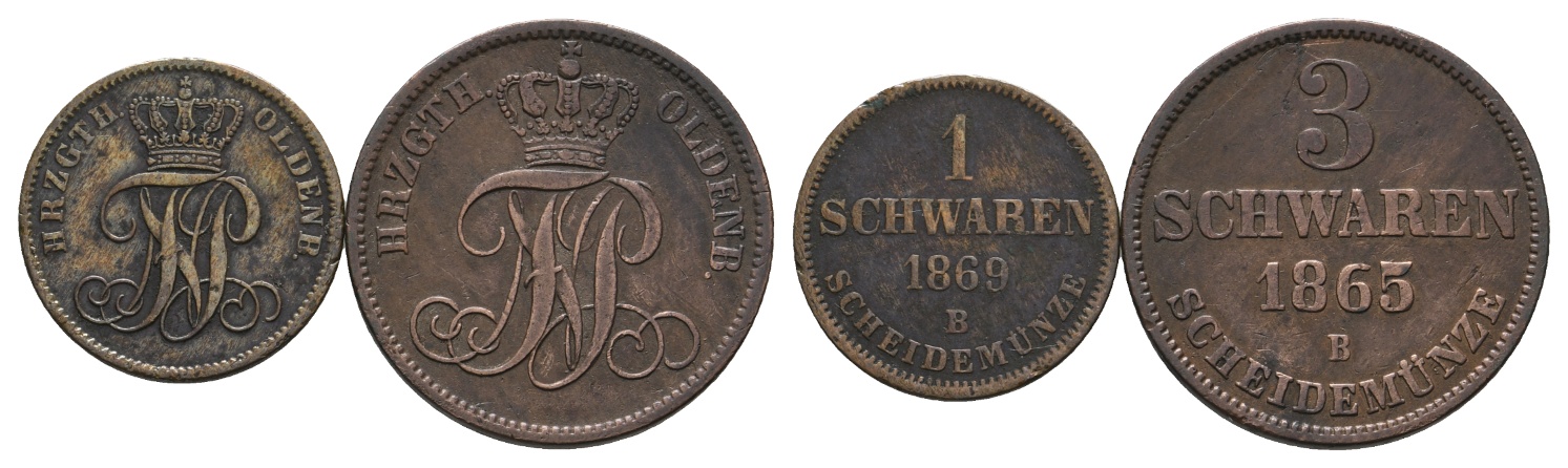  Altdeutschland, 2 Kleinmünzen 1869 / 1865   