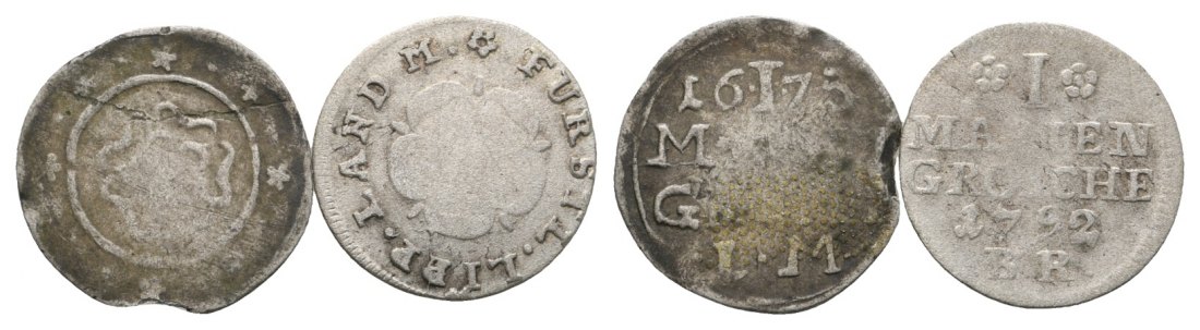  Altdeutschland, 2 Kleinmünzen 1675 / 1792   