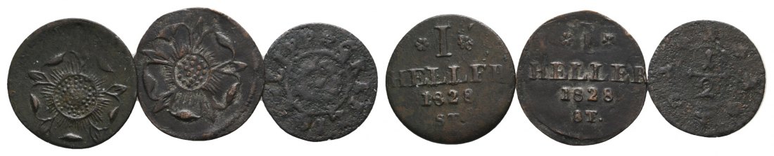  Altdeutschland, 3 Kleinmünzen 1828 / ?   