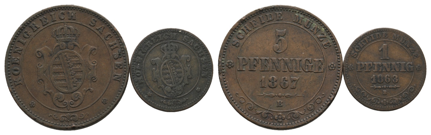  Altdeutschland; 2 Kleinmünzen 1867 / 1863   