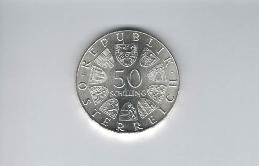  50 Schilling 1974 Gendarmerie seit 125 Jahren Ag 12,8g fein Österreich Spittalgold9800 (4504/2)   