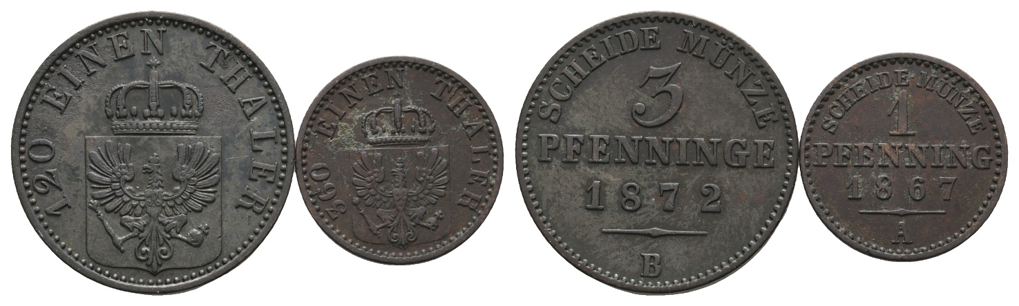  Altdeutschland, 2 Kleinmünzen 1872 / 1867   