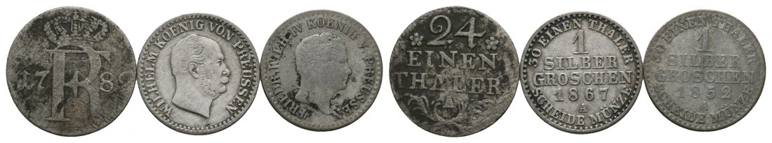  Altdeutschland, Preußen; 3 Kleinmünzen 1789 / 1867 / 1852   