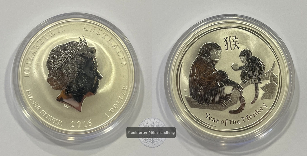  Australien 1 Dollar Year of the Monkey 2016 FM-Frankfurt KM#3255 Feinsilber: 31,1g   