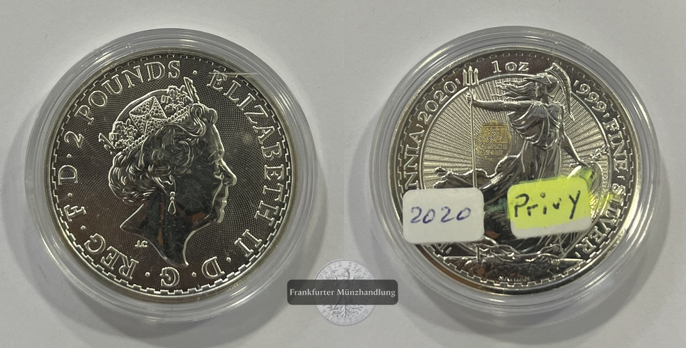  Großbritannien 2 Pounds 2020 Britannia (Privy - Deutsche Einheit) FM-Frankfurt Feinsilber: 31,06g   