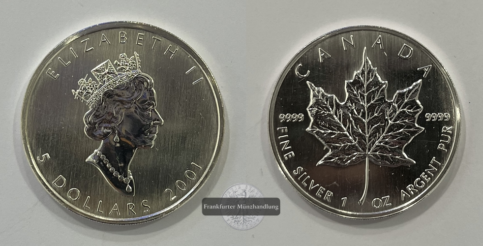  Kanada 5 Dollar 2001 Maple Leaf  FM-Frankfurt KM#436 Feinsilber: 31,1g   