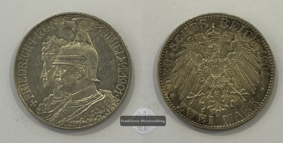  Dt. Kaiserreich 2 Mark 1901 200 Jahre Preußen FM-Frankfurt KM#525 Feinsilber: 10g   