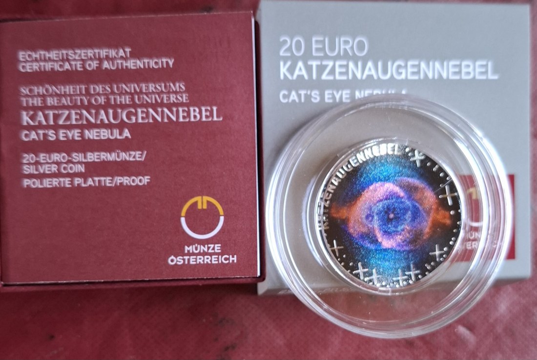  Österreich 20 Euro Silber 2026 pp. coloriert Katzenaugennebel Serie Schönheit des Universums   