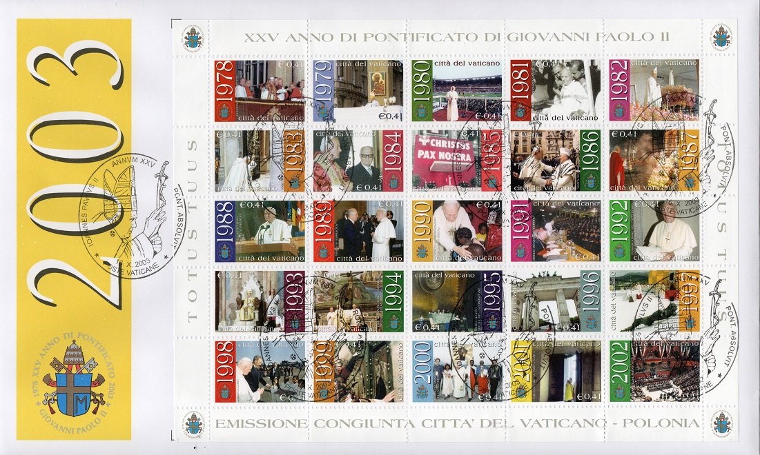 Vatikan 2003*** F.D.C. Sonderstempel 25 J. Pontifikat Papst J. Paul II. 15,8 x 26 cm SELTEN!