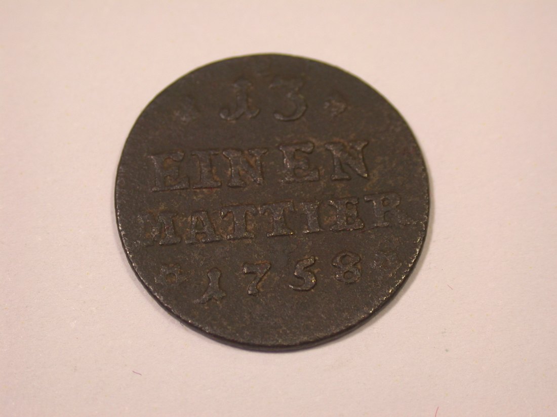  K02 Braunschweig 1 Denier/13 einen Mattier 1758 in s-ss    Originalbilder   
