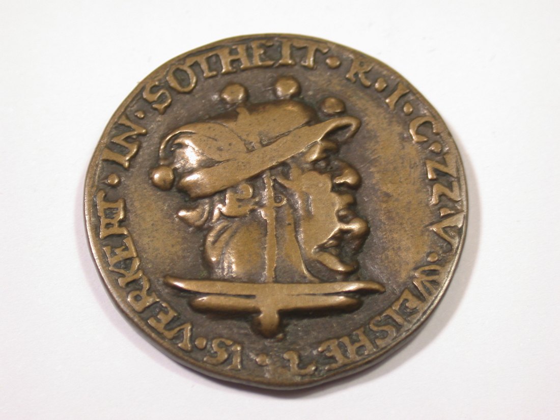  K02 alte Spott-Medaille Papst,Teufel,Kaufmann,Narr    Originalbilder   