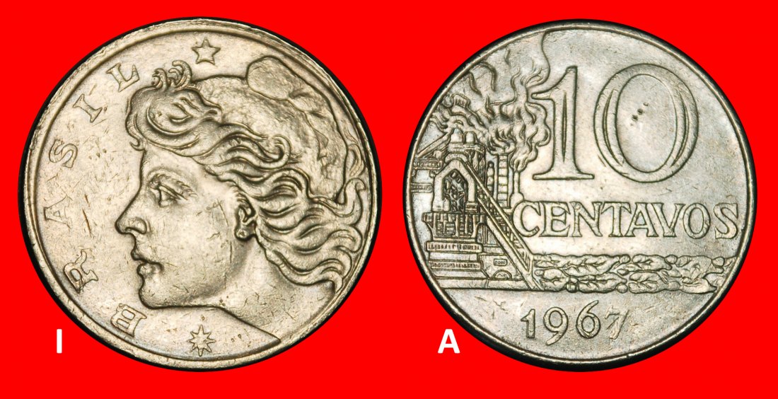  Ⰺ EFFIGY (1967-1979): BRAZIL ★ 10 CENTAVOS 1967! DISCOVERY COIN!★LOW START ★ NO RESERVE!   