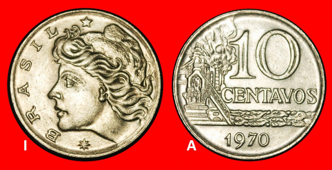 Ⰺ EFFIGY (1967-1979): BRAZIL ★ 10 CENTAVOS 1970! DISCOVERY COIN!★LOW START ★ NO RESERVE!