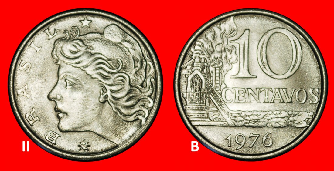 Ⰺ EFFIGY (1967-1979): BRAZIL ★ 10 CENTAVOS 1976! DISCOVERY COIN! MINT LUSTRE★LOW START ★ NO RESERVE!