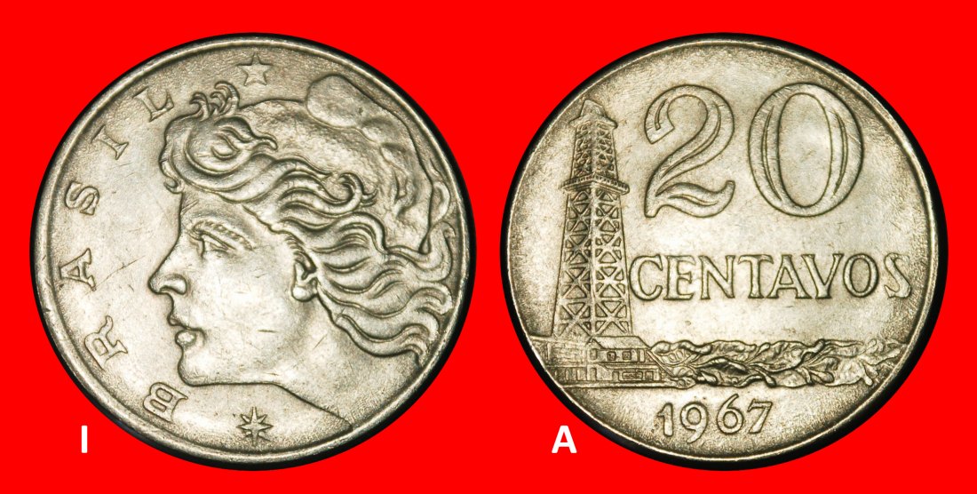  Ⰺ EFFIGY (1967-1979): BRAZIL ★ 20 CENTAVOS 1967! DISCOVERY COIN!★LOW START ★ NO RESERVE!   