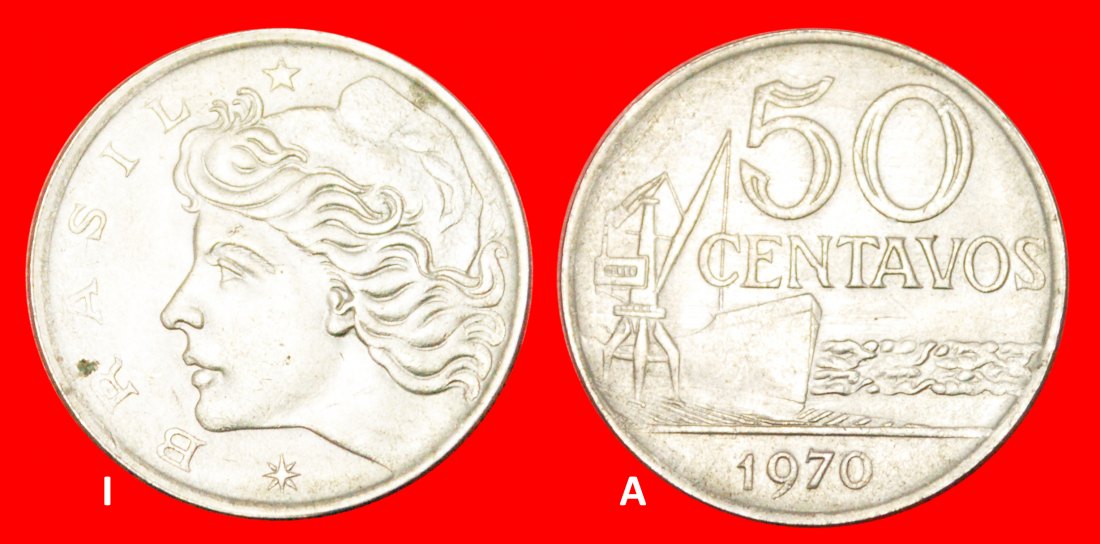 Ⰺ EFFIGY (1967-1979): BRAZIL ★ 50 CENTAVOS 1970 SHIP! DISCOVERY COIN!★LOW START ★ NO RESERVE!