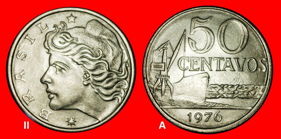  Ⰺ EFFIGY (1967-1979): BRAZIL ★ 50 CENTAVOS 1976 SHIP! DISCOVERY COIN!★LOW START ★ NO RESERVE!   