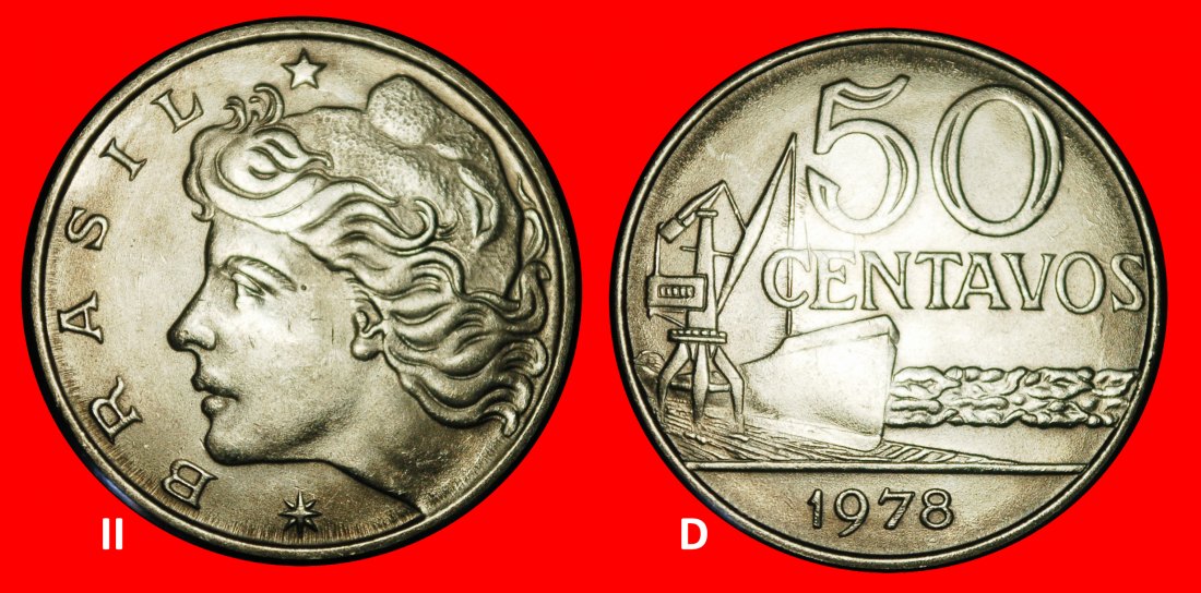 Ⰺ EFFIGY (1967-1979): BRAZIL ★ 50 CENTAVOS 1978 SHIP! DISCOVERY COIN!★LOW START ★ NO RESERVE!