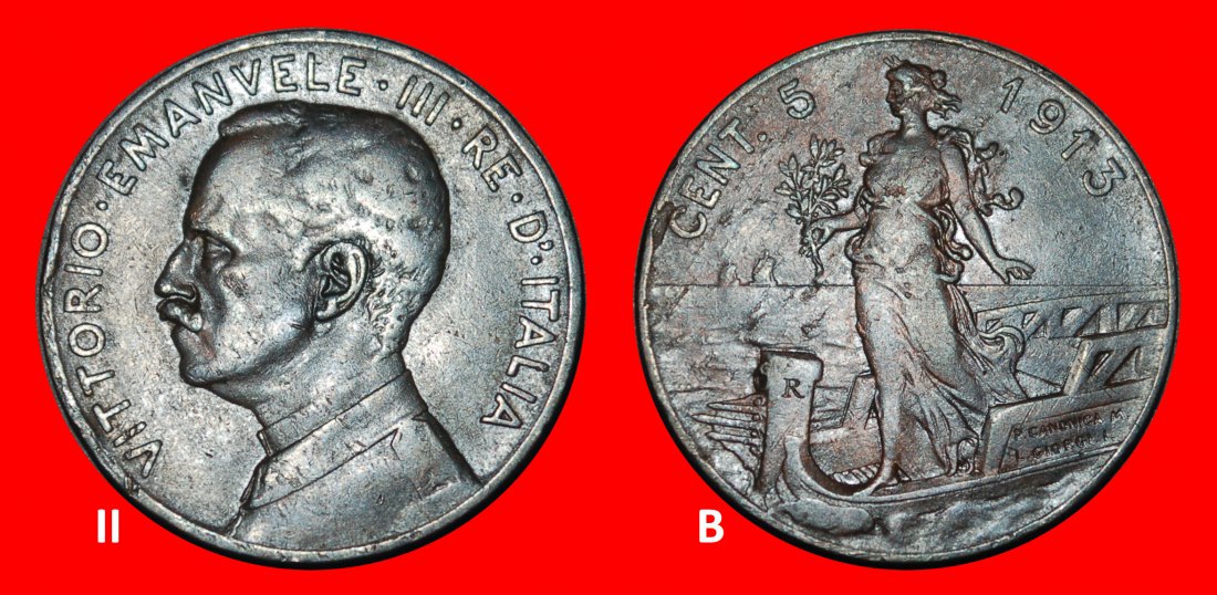  Ⰺ SCHIFF (1908-1918): ITALIEN ★ 5 CENTESIMO 1913R! VIKTOR EMANUEL III. (1900-1946) ★OHNE VORBEHALT!   