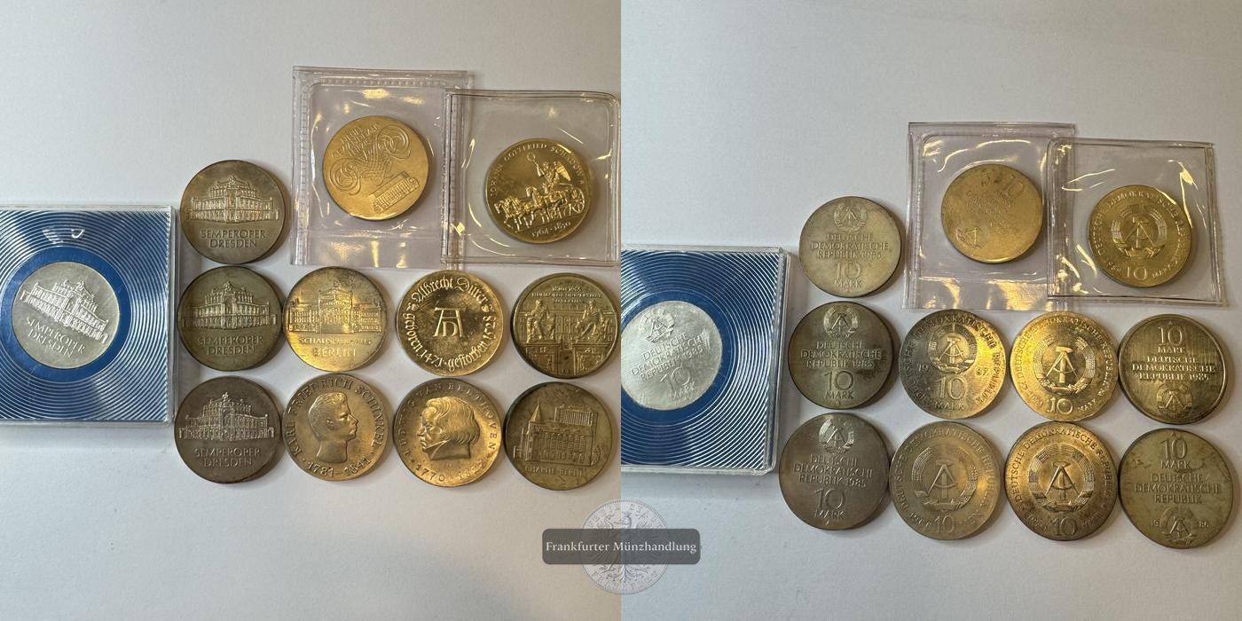  LOT: DDR 12x 10 Mark div. Motive & Jg FM-Frankfurt Feinsilber: 102g   