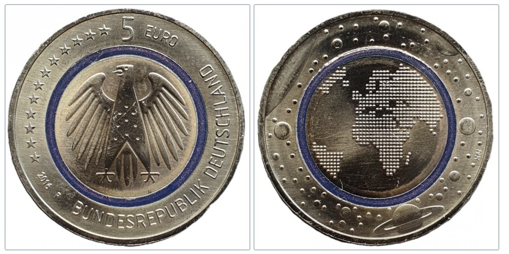  Deutschland 5 Euro, 2016 Planet Erde Münzzeichen: F - Stuttgart   