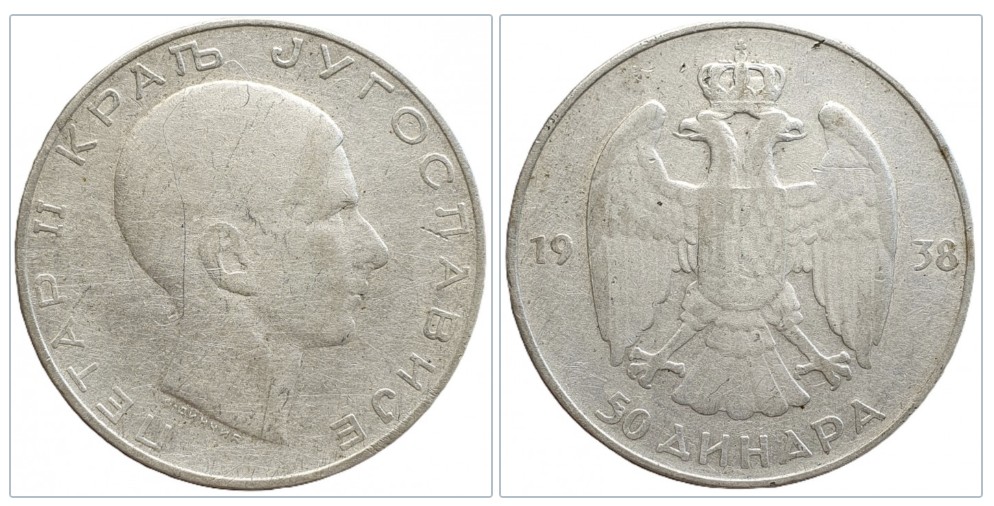 Jugoslawien 50 Dinar, 1938 Silber 11,25 g fein   