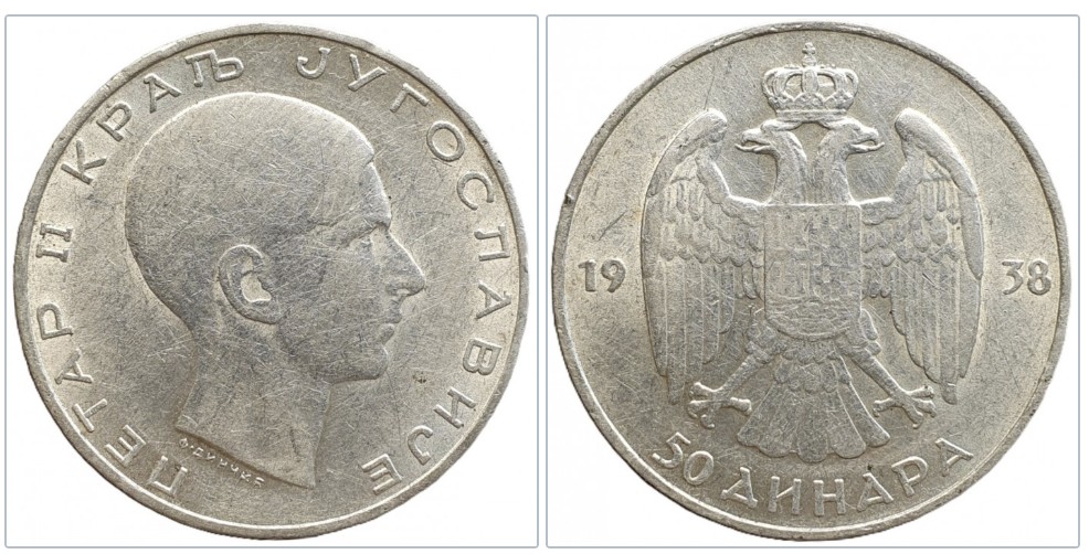  Jugoslawien 50 Dinar, 1938 Silber 11,25 g fein   