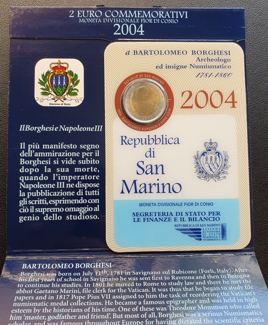  San Marino 2 Euro, 2004 Bartolomeo Borghesi im Original-Blister   