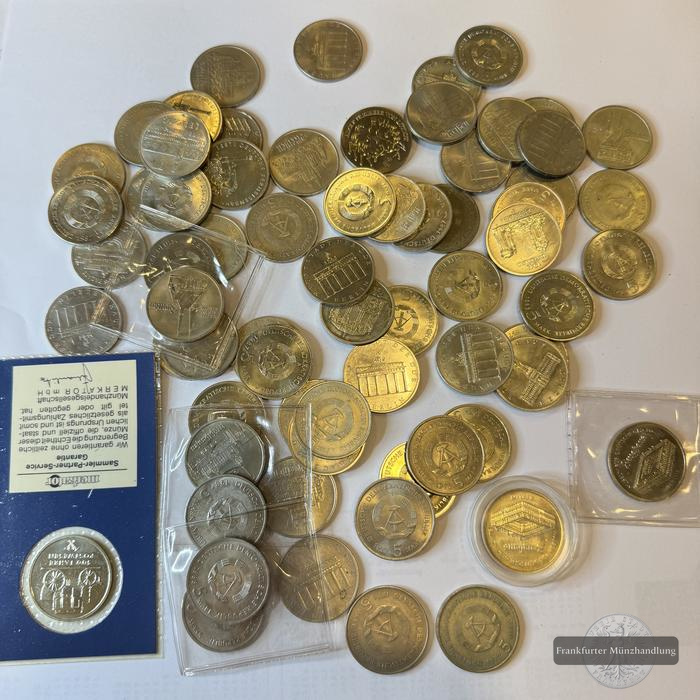  LOT: DDR 69x 5 Mark div. Motive und Jg. FM-Frankfurt CuNi: 669,3g   