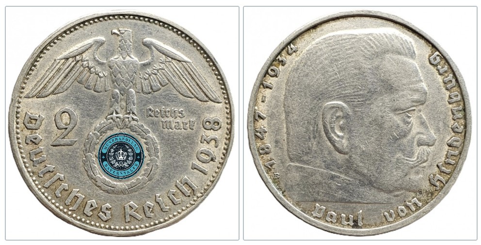  Deutschland - Drittes Reich 2 Reichsmark, 1938 Prägezeichen: B - Wien   