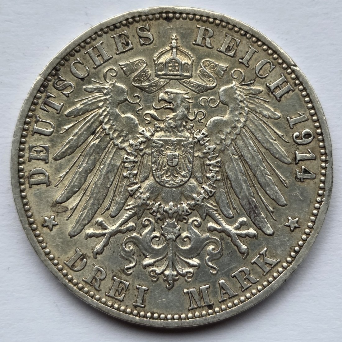  Kaiserreich: Baden, 3 Mark Friedrich II. (Jaeger 39), 1914   