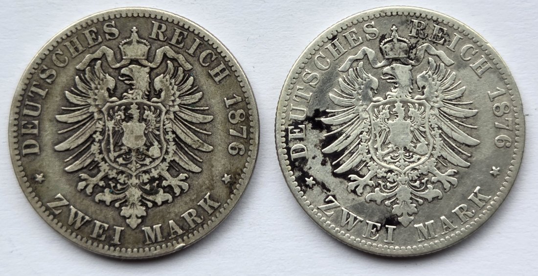  Kaiserreich: Preußen, 2 Mark Wilhelm I. (Jaeger 96), 2 Stück (1876 A + 1876 B)   