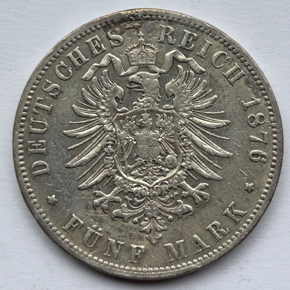  Kaiserreich: Preußen, 5 Mark Wilhelm I. (Jaeger 97), 1876 B   