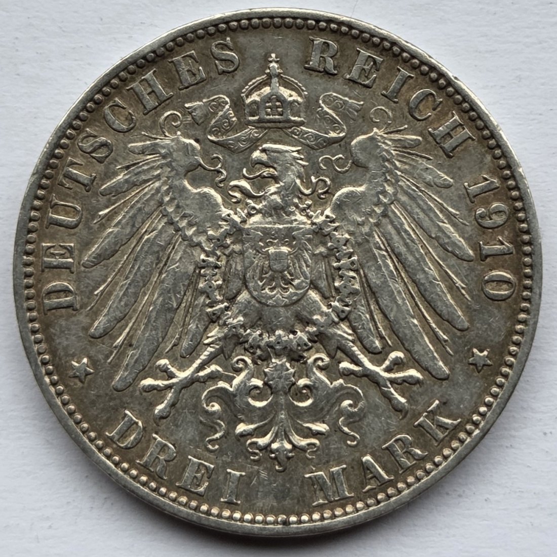  Kaiserreich: Sachsen, 3 Mark Friedrich August III. (Jaeger 135), 1910   