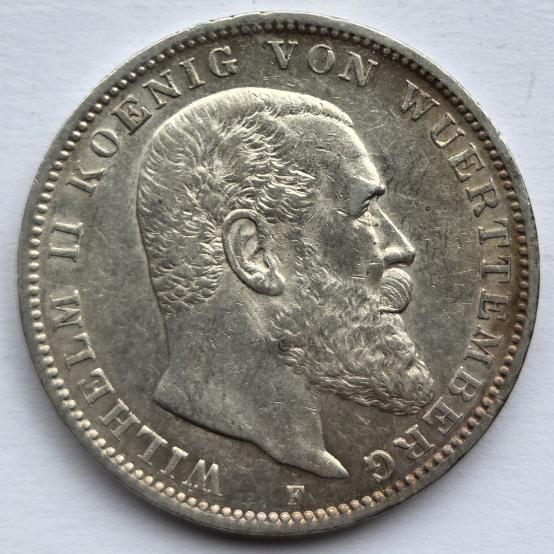  Kaiserreich: Württemberg, 3 Mark Wilhelm II. (Jaeger 175), 1909   